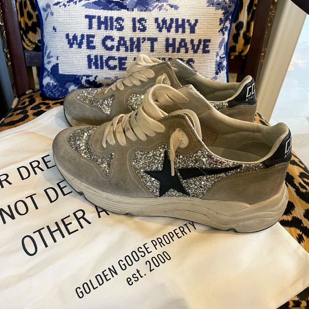 Used Golden Goose Running Sole Suede &
Glitter Sneaker (Women) Size 7US/37 EU